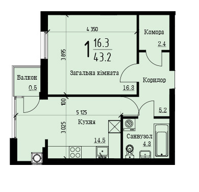 1-комнатная 43.2 м² в ЖК Plus на Роксоляны от застройщика, Львов