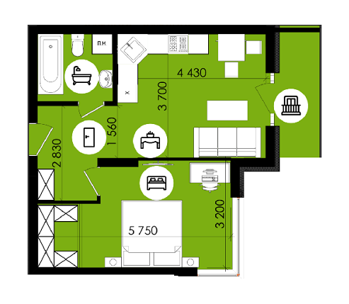 1-кімнатна 42.66 м² в ЖК Royal Park від 13 300 грн/м², м. Дубляни