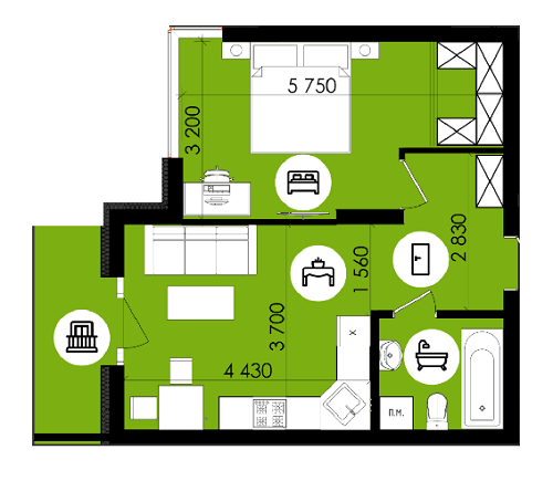 1-кімнатна 42.74 м² в ЖК Royal Park від 13 300 грн/м², м. Дубляни