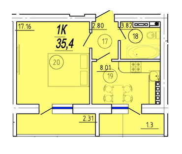 1-кімнатна 35.4 м² в ЖК Solaris від 14 680 грн/м², с. Крижанівка