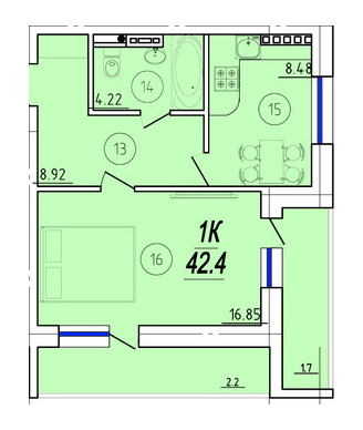 1-кімнатна 42.4 м² в ЖК Solaris від 14 680 грн/м², с. Крижанівка