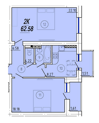 2-комнатная 62.58 м² в ЖК Solaris от застройщика, с. Крыжановка