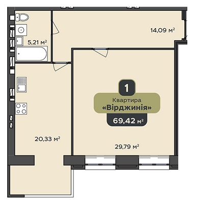 1-кімнатна 69.42 м² в ЖК Spring Town від 9 000 грн/м², Хмельницький