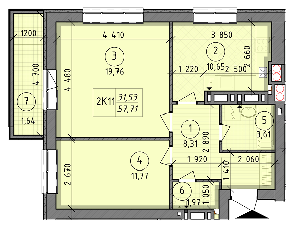 2-комнатная 57.71 м² в ЖК Французский бульвар от застройщика, г. Вышгород