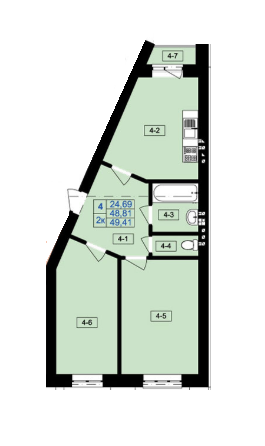 2-комнатная 49.41 м² в ЖД Вилла Бельведер от застройщика, г. Винники