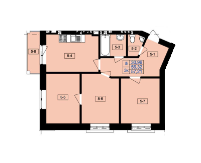 3-комнатная 57.21 м² в ЖД Вилла Бельведер от застройщика, г. Винники