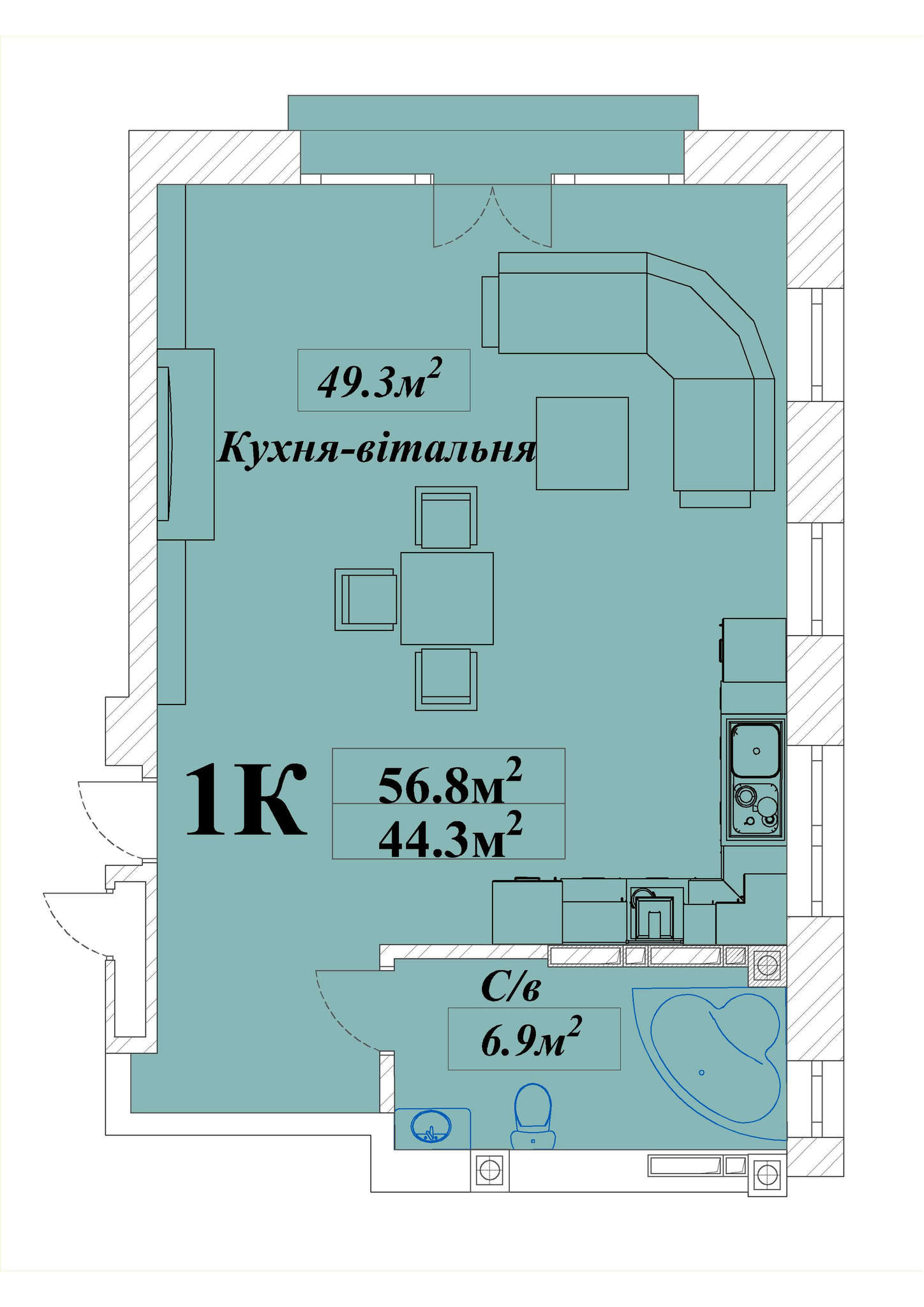 1-кімнатна 56.8 м² в КБ Turgenev від забудовника, Київ