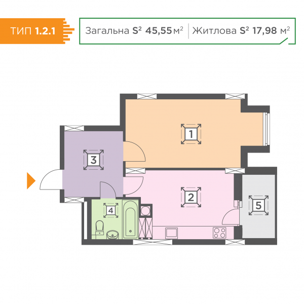 1-кімнатна 45.55 м² в ЖК Melody Park від 14 700 грн/м², с. Проліски