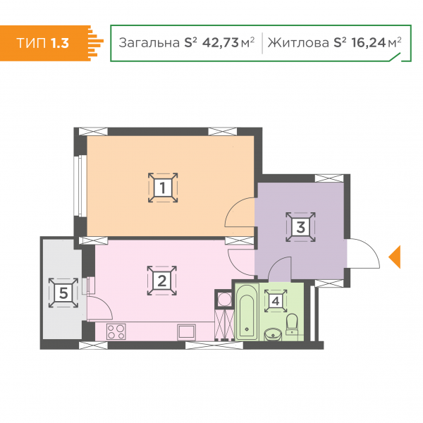 1-кімнатна 42.73 м² в ЖК Melody Park від 18 800 грн/м², с. Проліски