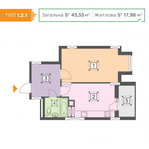 1-комнатная 45.55 м² в ЖК Melody Park от 18 800 грн/м², с. Пролиски