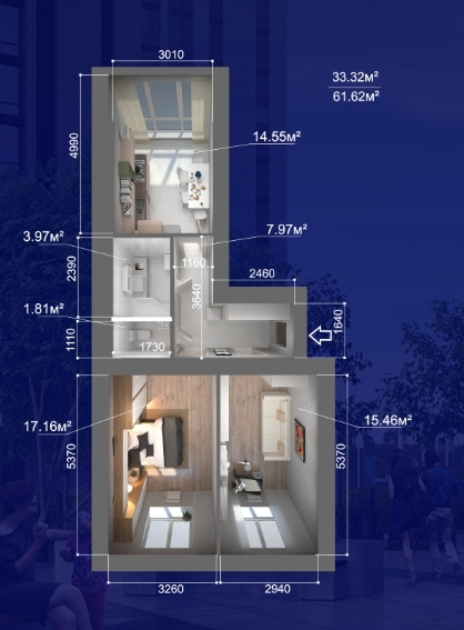 2-комнатная 61.62 м² в ЖК Атмосфера от 14 300 грн/м², г. Вишневое