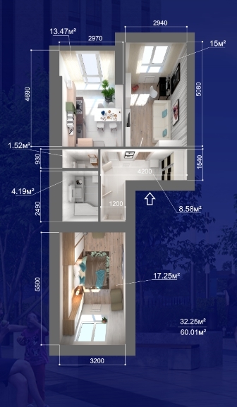 2-кімнатна 60.01 м² в ЖК Атмосфера від 14 300 грн/м², м. Вишневе