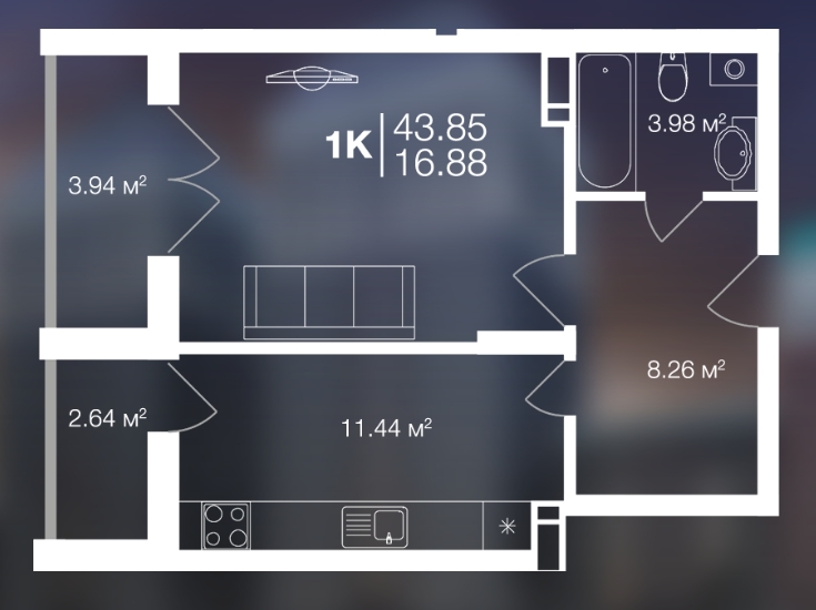 1-комнатная 43.85 м² в ЖК Irpin City от застройщика, г. Ирпень