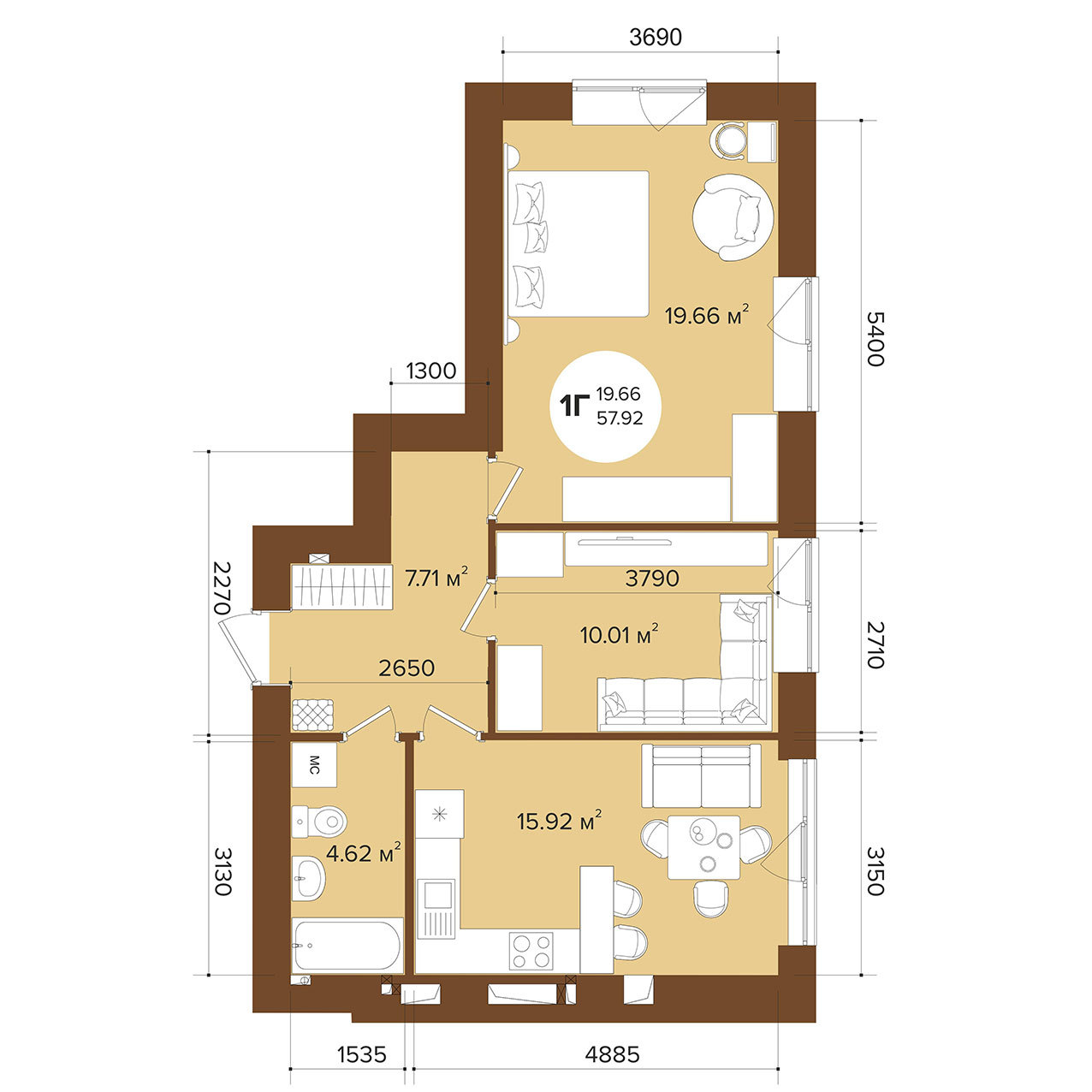 2-кімнатна 57.92 м² в ЖК Фаворит Premium від 25 200 грн/м², м. Ірпінь