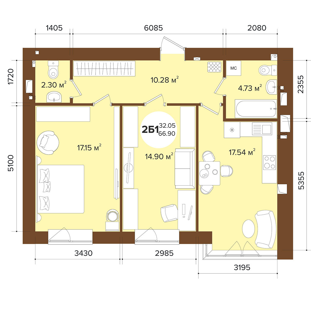 2-комнатная 66.9 м² в ЖК Фаворит Premium от 25 200 грн/м², г. Ирпень