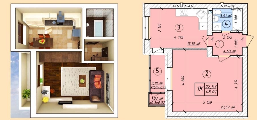 1-кімнатна 48.01 м² в ЖК Власна квартира від 34 650 грн/м², Київ