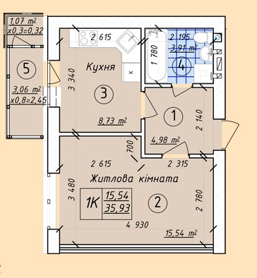 1-комнатная 35.93 м² в ЖК Власна квартира от 32 552 грн/м², Киев