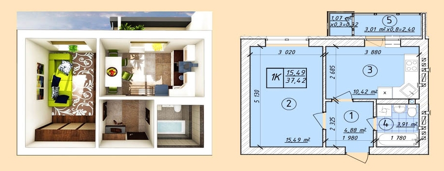 1-комнатная 37.42 м² в ЖК Власна квартира от 32 500 грн/м², Киев