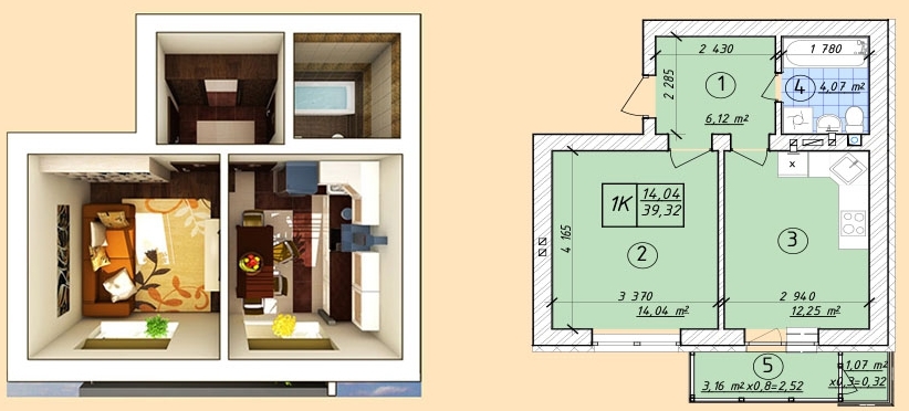 1-комнатная 39.32 м² в ЖК Власна квартира от 32 500 грн/м², Киев