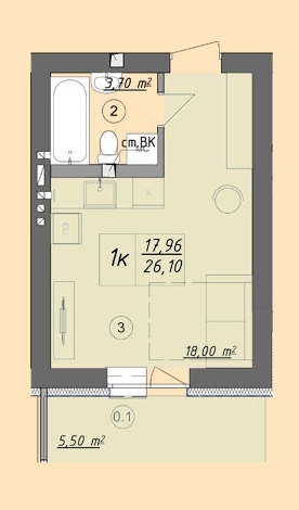 1-комнатная 26.1 м² в ЖК Власна квартира от 32 500 грн/м², Киев