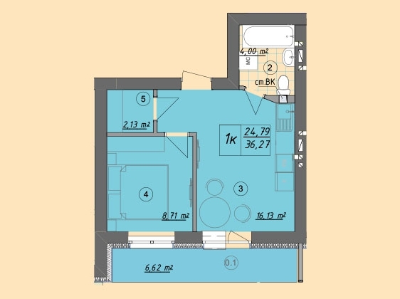 1-кімнатна 36.27 м² в ЖК Власна квартира від 32 500 грн/м², Київ