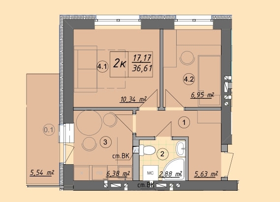 2-кімнатна 36.61 м² в ЖК Власна квартира від 32 500 грн/м², Київ