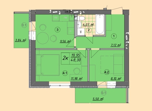 2-кімнатна 48.3 м² в ЖК Власна квартира від 32 500 грн/м², Київ