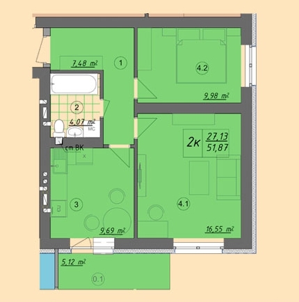 2-кімнатна 51.87 м² в ЖК Власна квартира від 32 000 грн/м², Київ