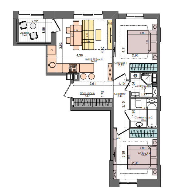 2-комнатная 54.79 м² в ЖК Файна Таун от 40 300 грн/м², Киев