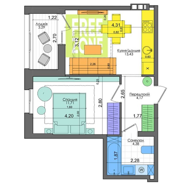 1-комнатная 36.49 м² в ЖК Файна Таун от 51 850 грн/м², Киев