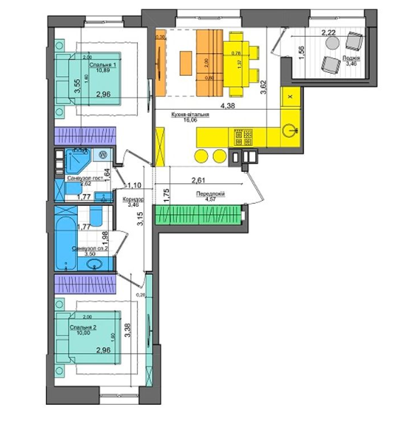 2-кімнатна 54.59 м² в ЖК Файна Таун від 28 550 грн/м², Київ