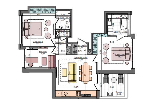 2-комнатная 79.67 м² в ЖК Файна Таун от 37 400 грн/м², Киев