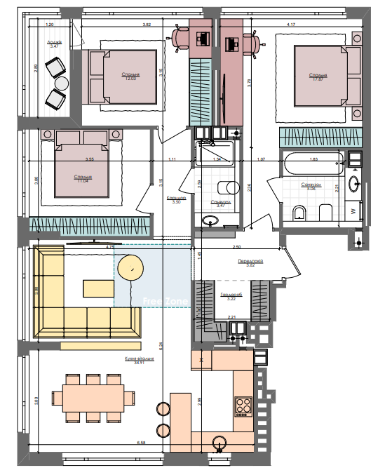 3-комнатная 98.1 м² в ЖК Файна Таун от 31 200 грн/м², Киев