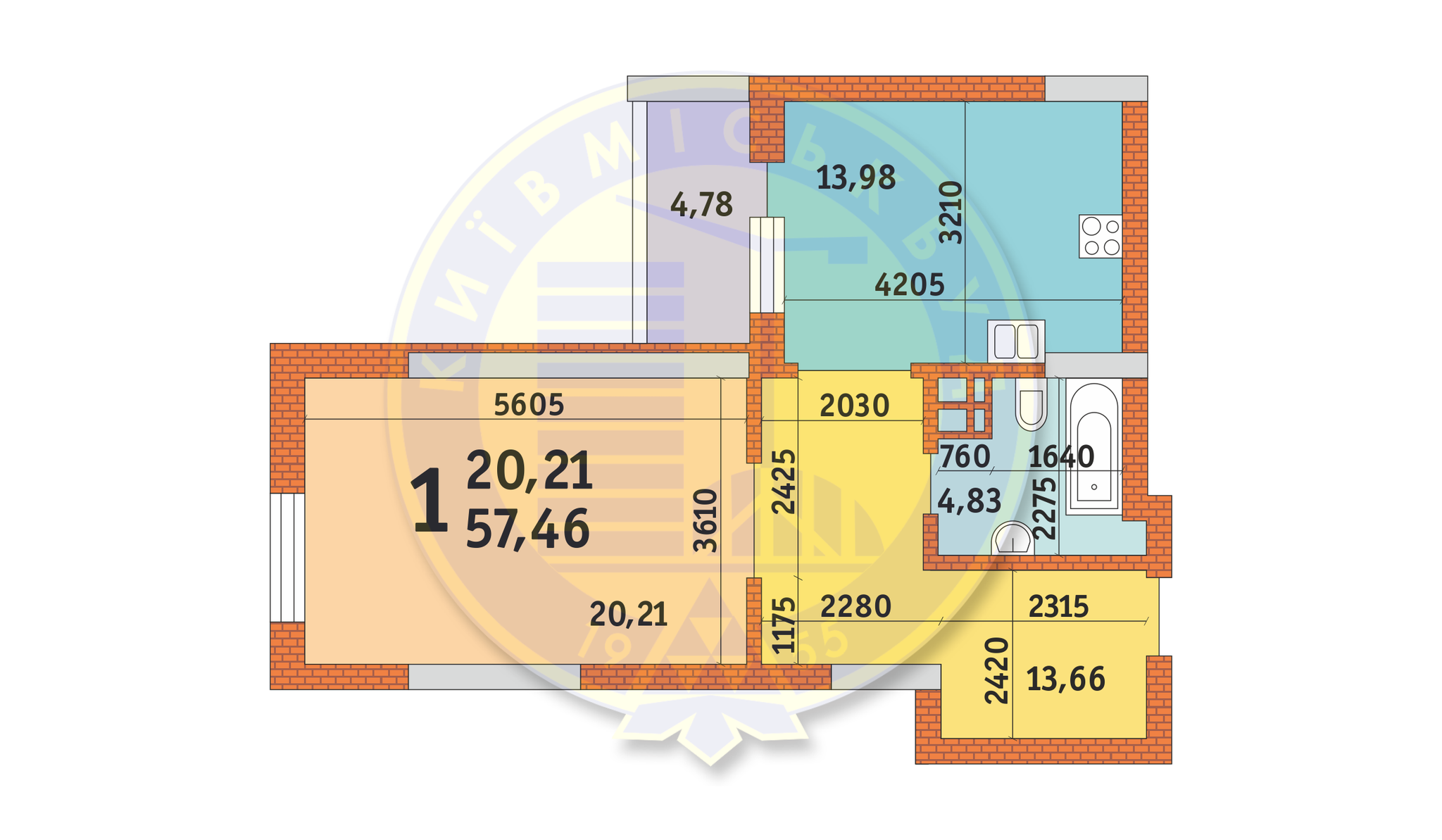 1-кімнатна 57.46 м² в ЖК Лейпцизька від 53 671 грн/м², Київ