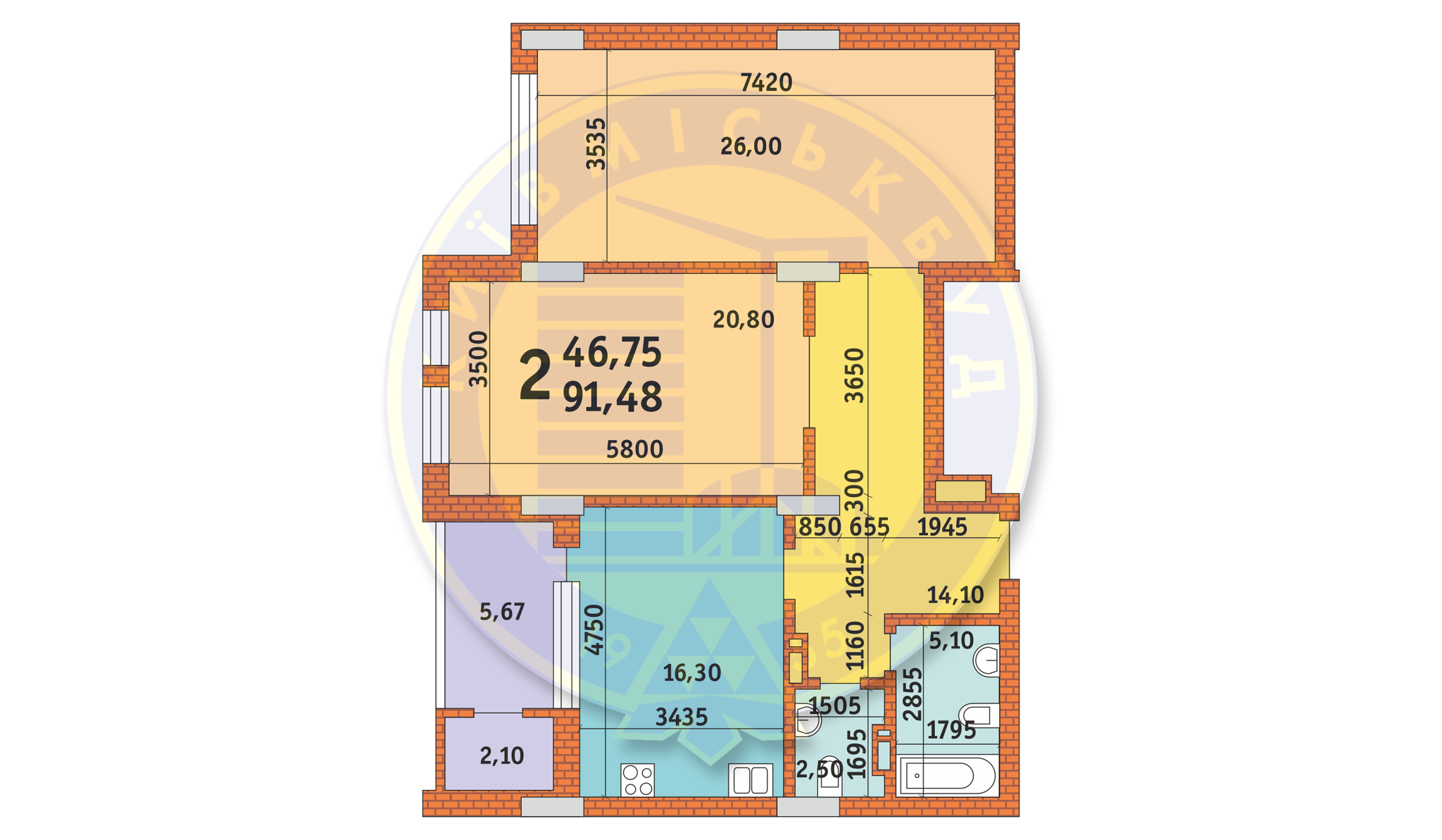 2-комнатная 91.48 м² в ЖК Лейпцигская от 51 435 грн/м², Киев