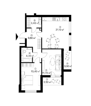 2-комнатная 70.28 м² в ЖК Лебединый от 26 750 грн/м², Киев