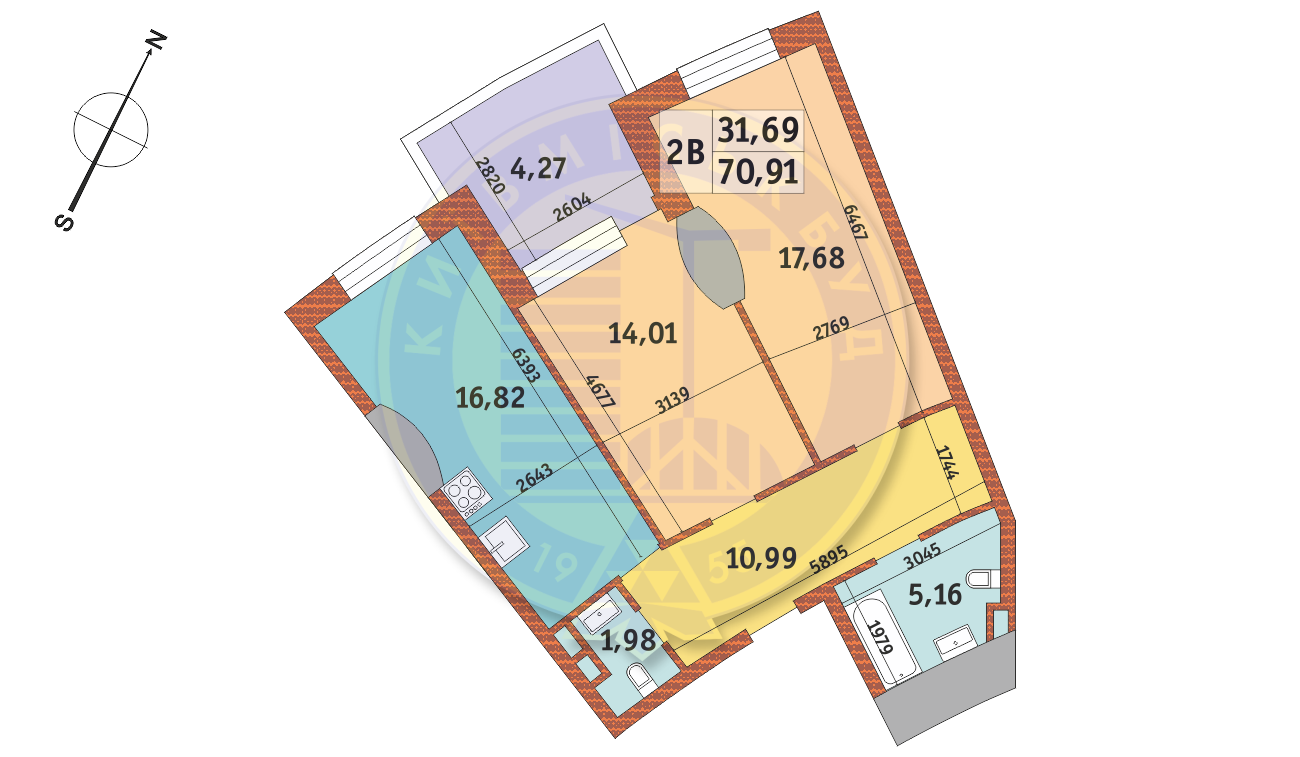 2-комнатная 70.91 м² в ЖК Mirax от 24 078 грн/м², Киев