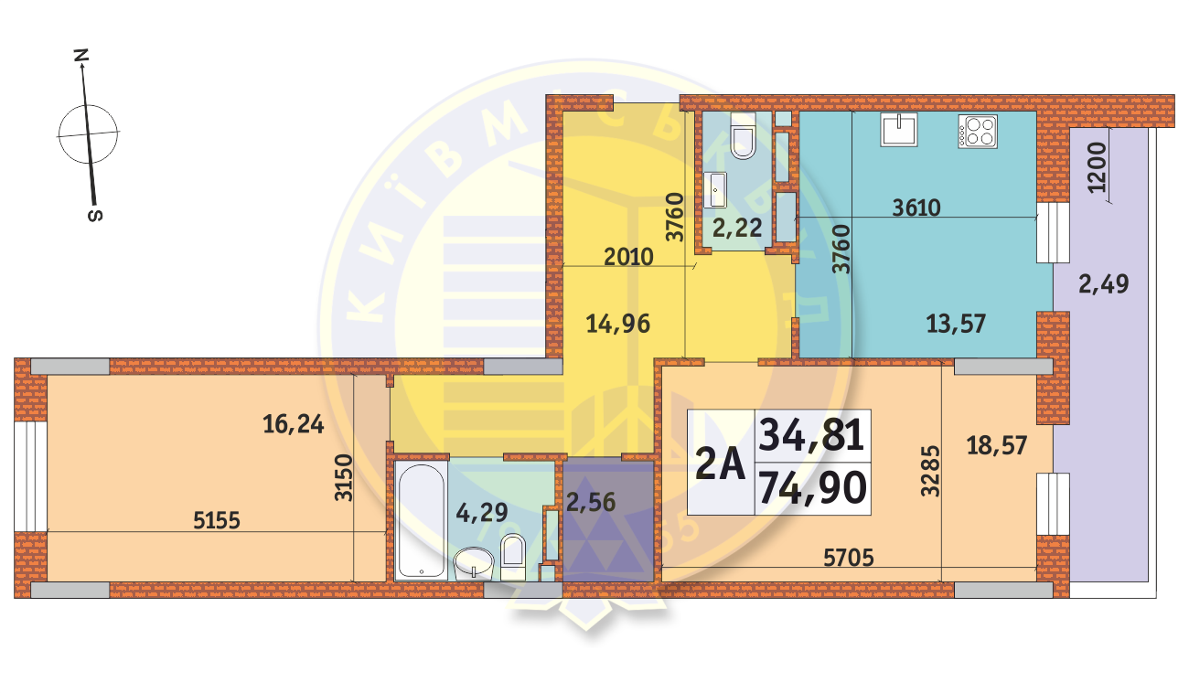 2-комнатная 74.9 м² в ЖК Mirax от 26 137 грн/м², Киев