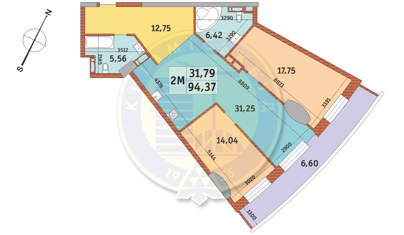 2-кімнатна 94.37 м² в ЖК Mirax від 26 670 грн/м², Київ