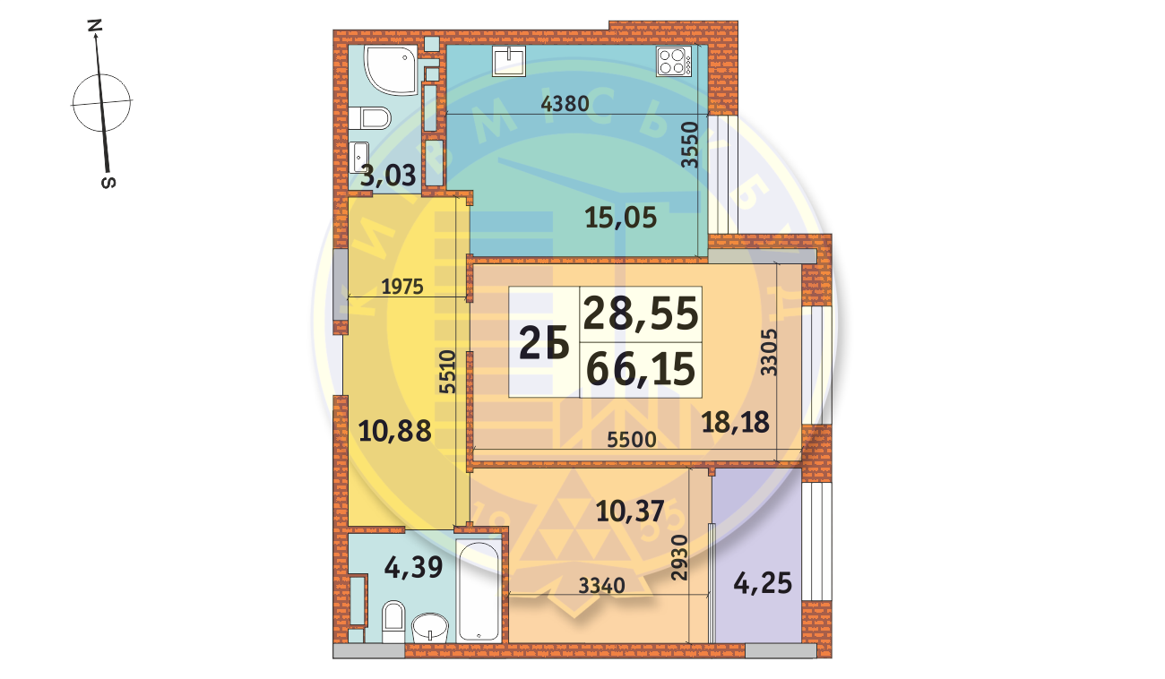 2-комнатная 66.15 м² в ЖК Mirax от 26 137 грн/м², Киев