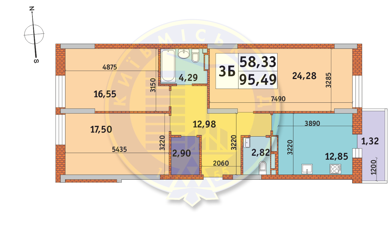 3-комнатная 95.49 м² в ЖК Mirax от 29 250 грн/м², Киев