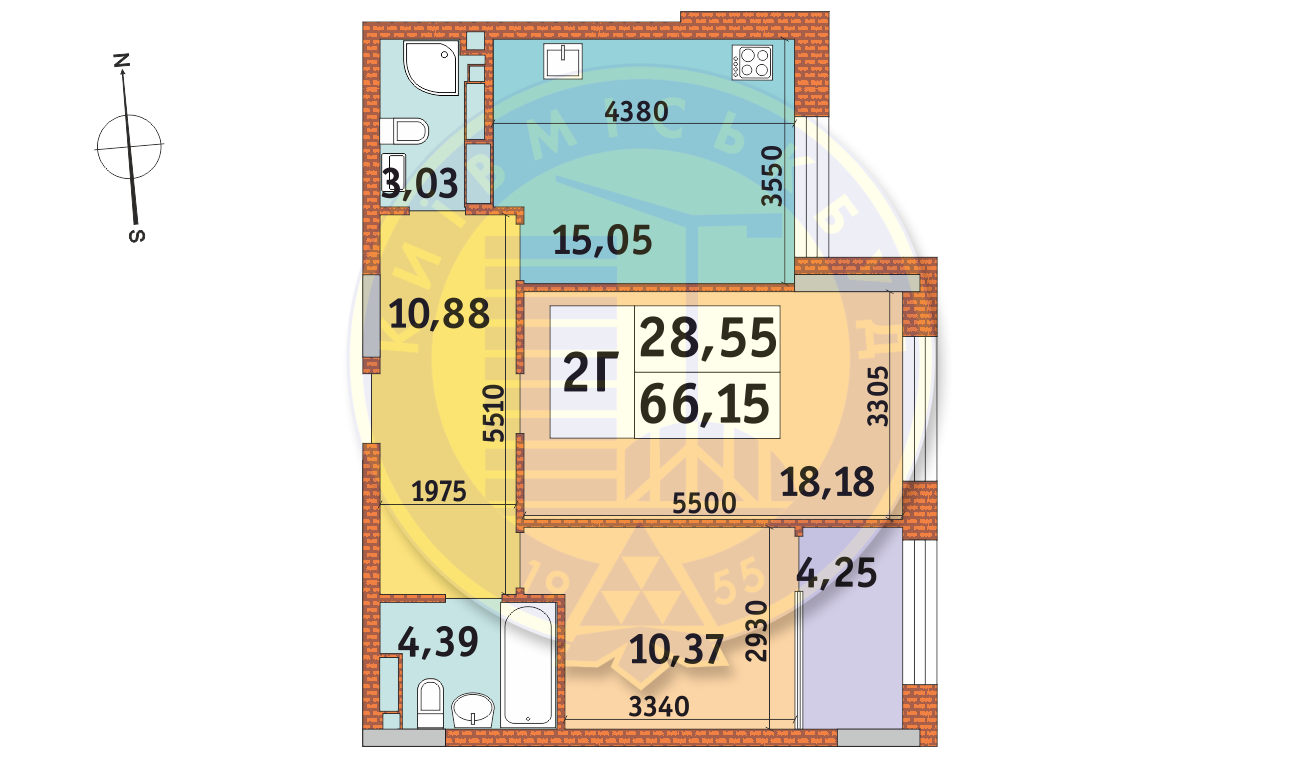 2-комнатная 66.15 м² в ЖК Mirax от 26 137 грн/м², Киев