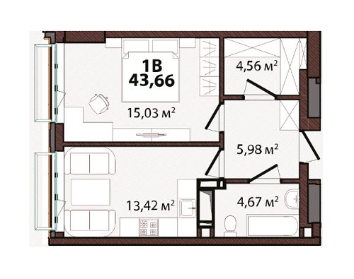 1-комнатная 43.66 м² в ЖК EDELDORF HILLS от 144 126 грн/м², Киев