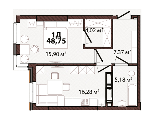 1-кімнатна 48.75 м² в ЖК EDELDORF HILLS від 71 685 грн/м², Київ