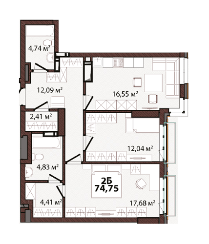 2-комнатная 74.75 м² в ЖК EDELDORF HILLS от 75 465 грн/м², Киев