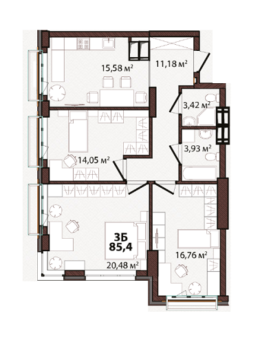 3-комнатная 85.4 м² в ЖК EDELDORF HILLS от 88 884 грн/м², Киев