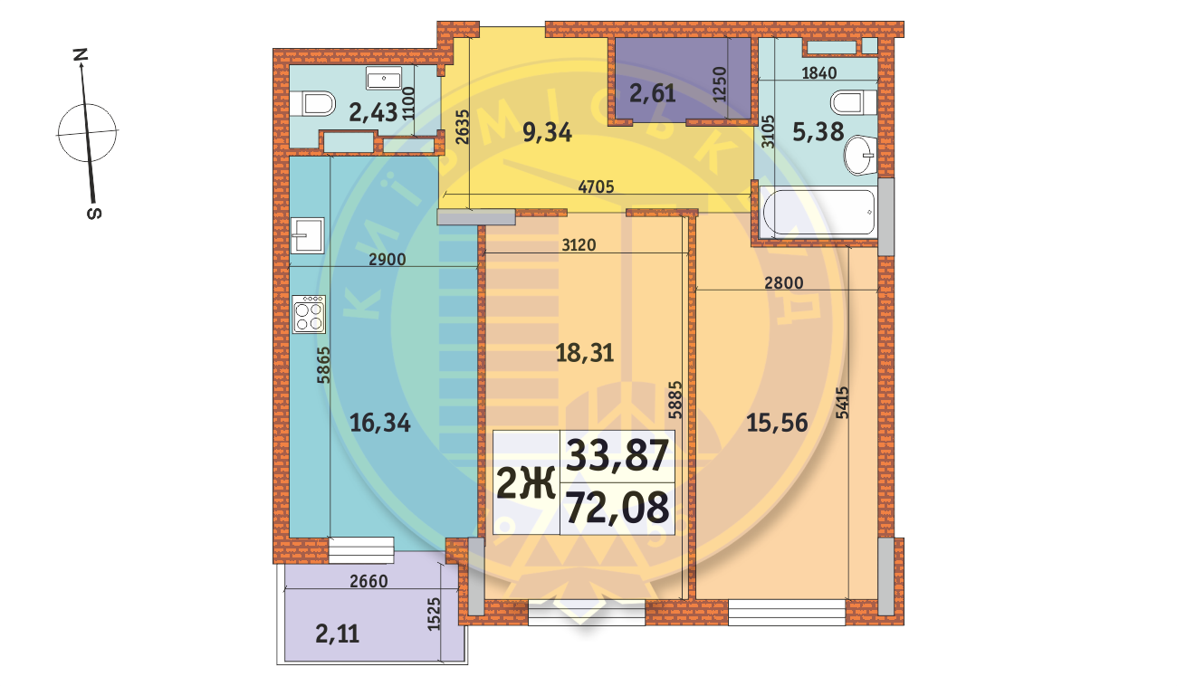 2-комнатная 72.08 м² в ЖК Mirax от 26 670 грн/м², Киев