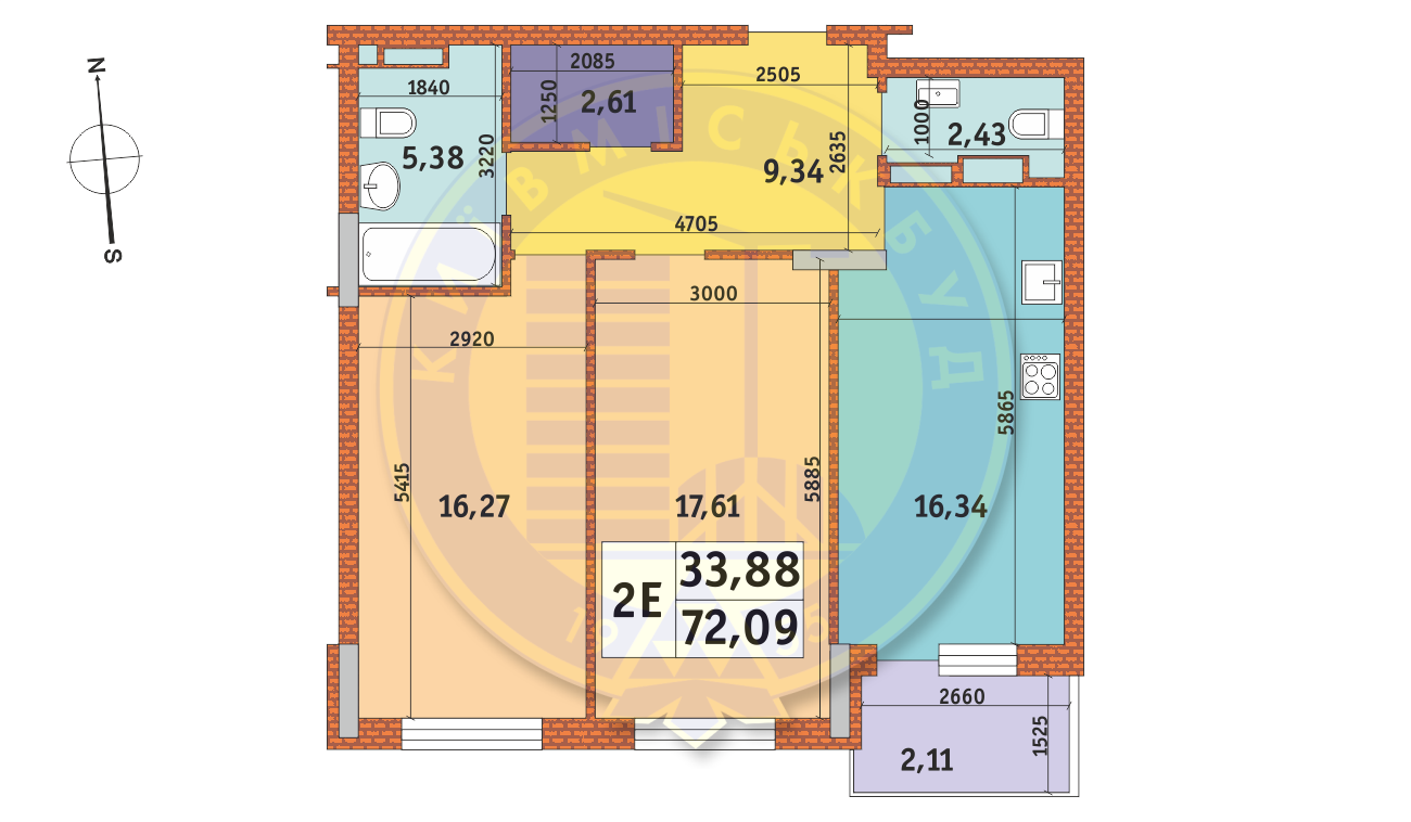 2-комнатная 72.09 м² в ЖК Mirax от 26 670 грн/м², Киев