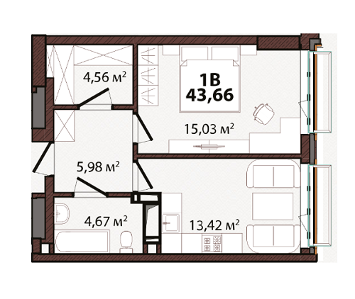 1-комнатная 43.66 м² в ЖК EDELDORF HILLS от 71 685 грн/м², Киев