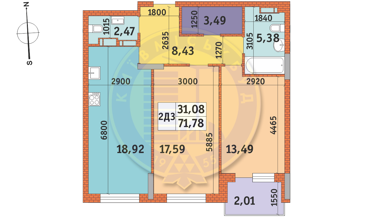 2-комнатная 71.78 м² в ЖК Mirax от 28 050 грн/м², Киев